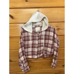 American Eagle Womens Long Sleeve Button Down Hooded Flannel Distressed XS